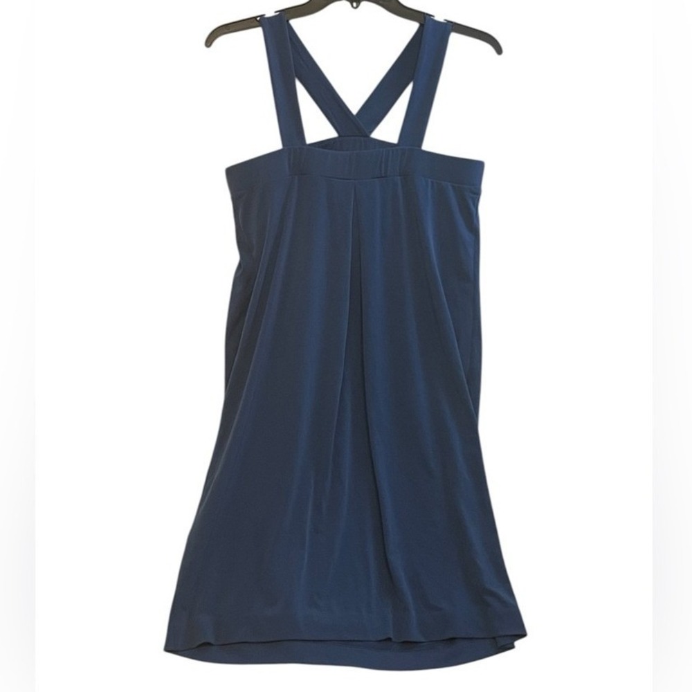 New York & Company Draped Mini Dress S Blue Womens Criss Cross Back Excellent